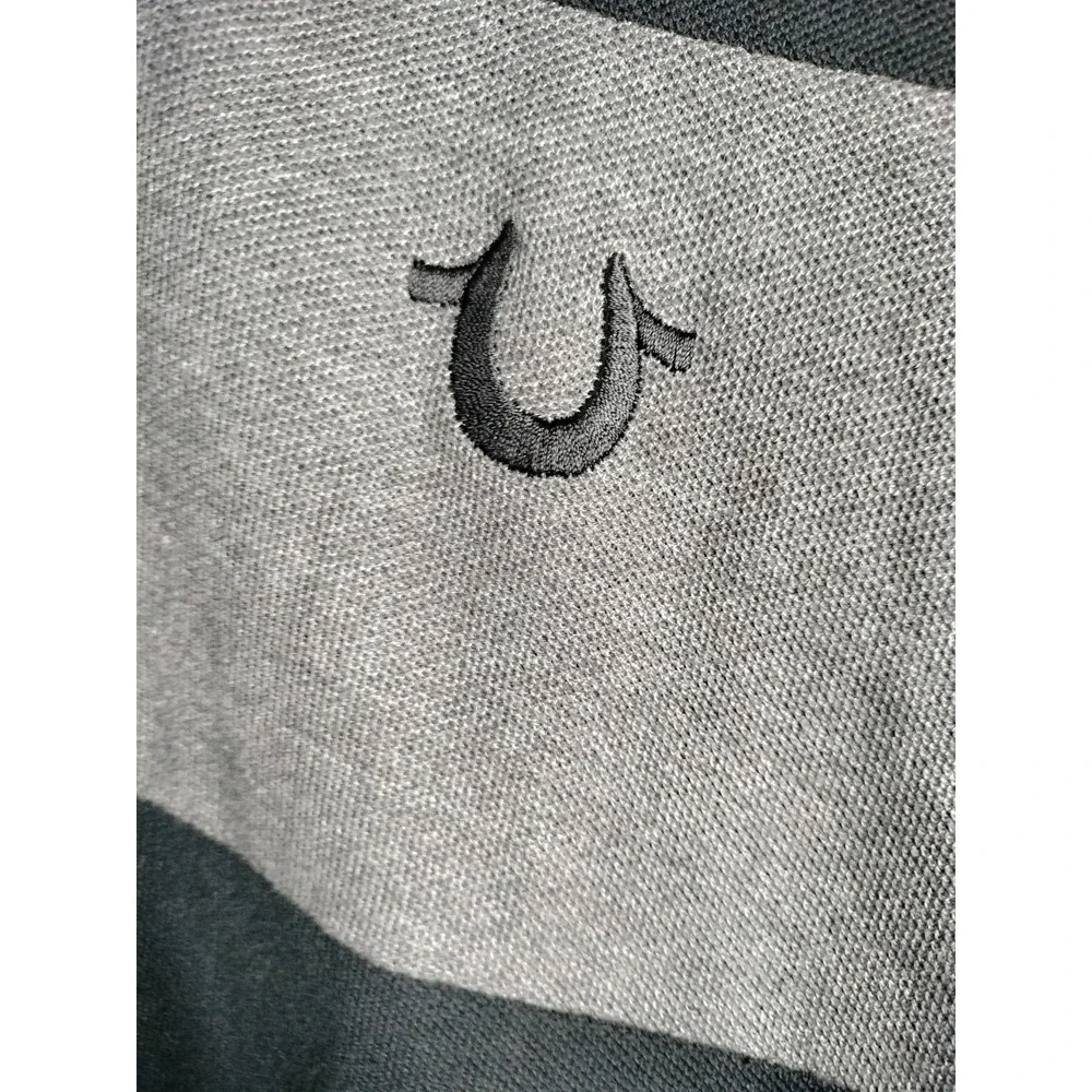 NWT True Religion Men's Color Block Polo Shirt Black Heather Grey SS XXXL